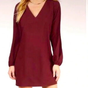 Tobi Burgundy Long Split Sleeves Lined Mini Dress Size S